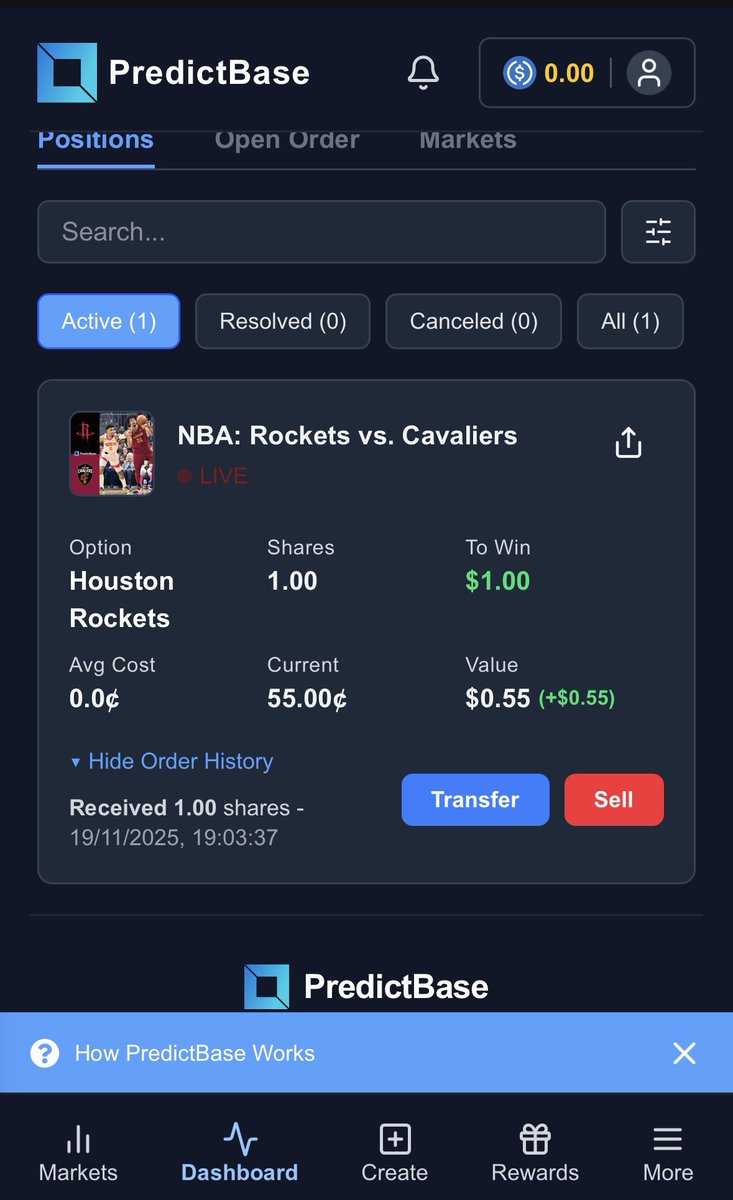 xtarofweb3's tweet image. I won a giveaway!😍

I got gifted 1 share of my favorite @NBA team 👉🏻 @HoustonRockets on @PredictBase 

I so much love this sleek features on PredictBase.app 👇🏻

• gifting shares &amp;amp; 
• live odds

If you want the best prediction market platform on @base

Go try this out.