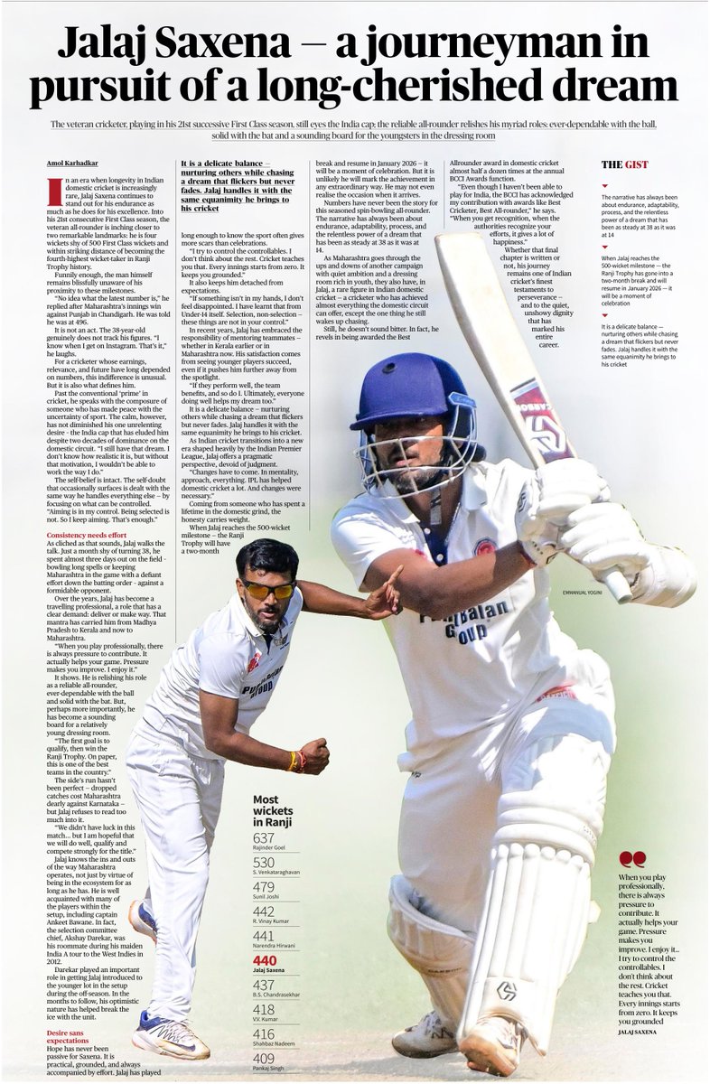 karhacter's tweet image. Perhaps he is among the last few domestic stalwarts who still strive for success in white flannels while slogging it out year after year. Even after two decades, @jalajsaxena33 is relentless in pursuit of excellence - and a long-cherished dream, now for Maharashtra. Wish him many…