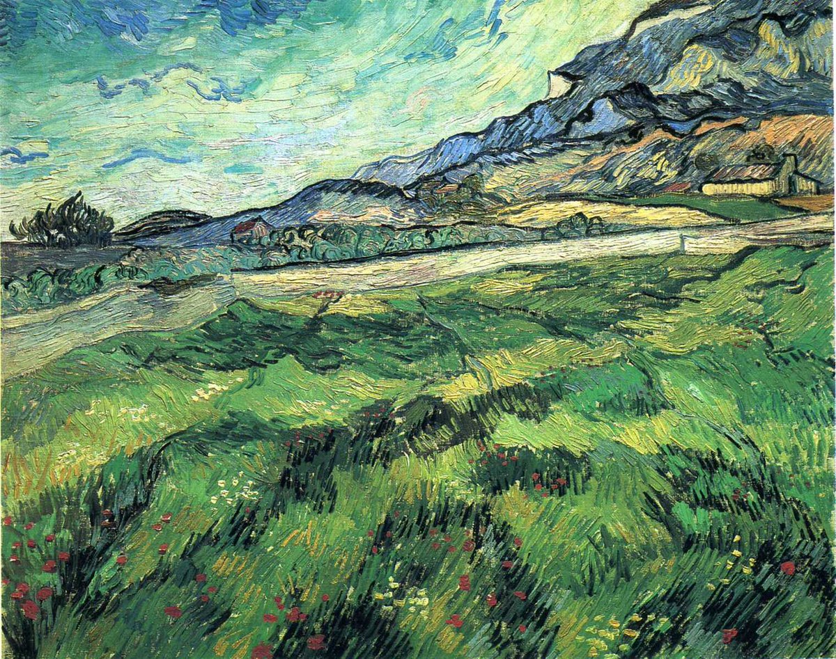 The Green Wheatfield behind the Asylum - 1889 #artbots #vangogh