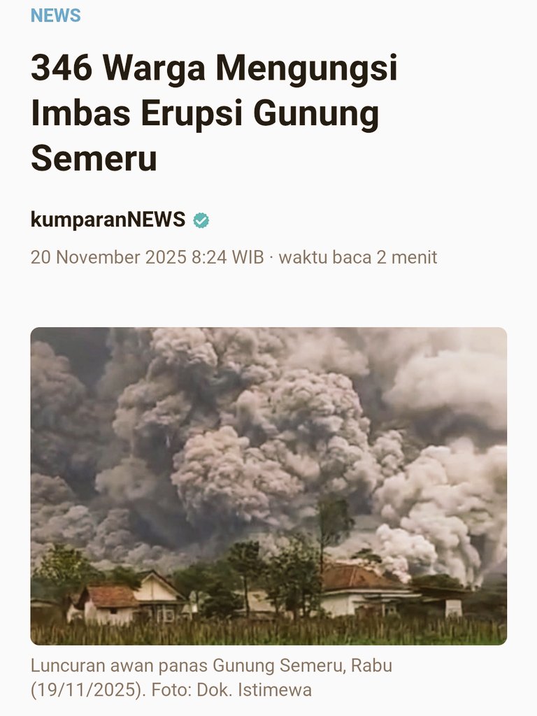 346 Warga Mengungsi Imbas Erupsi Gunung Semeru kumparan.com/kumparannews/2…