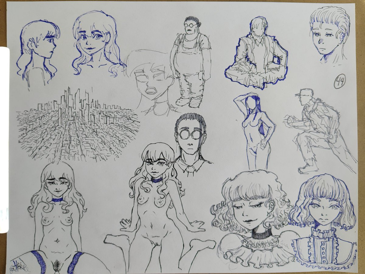 Rkgk sheet n°44 This more with violet ink. Fast sketches mostly, I like the 2 in the right-down corner :D  #dailysketch #sketch #sketchart #rkgk #fountainpen #ink