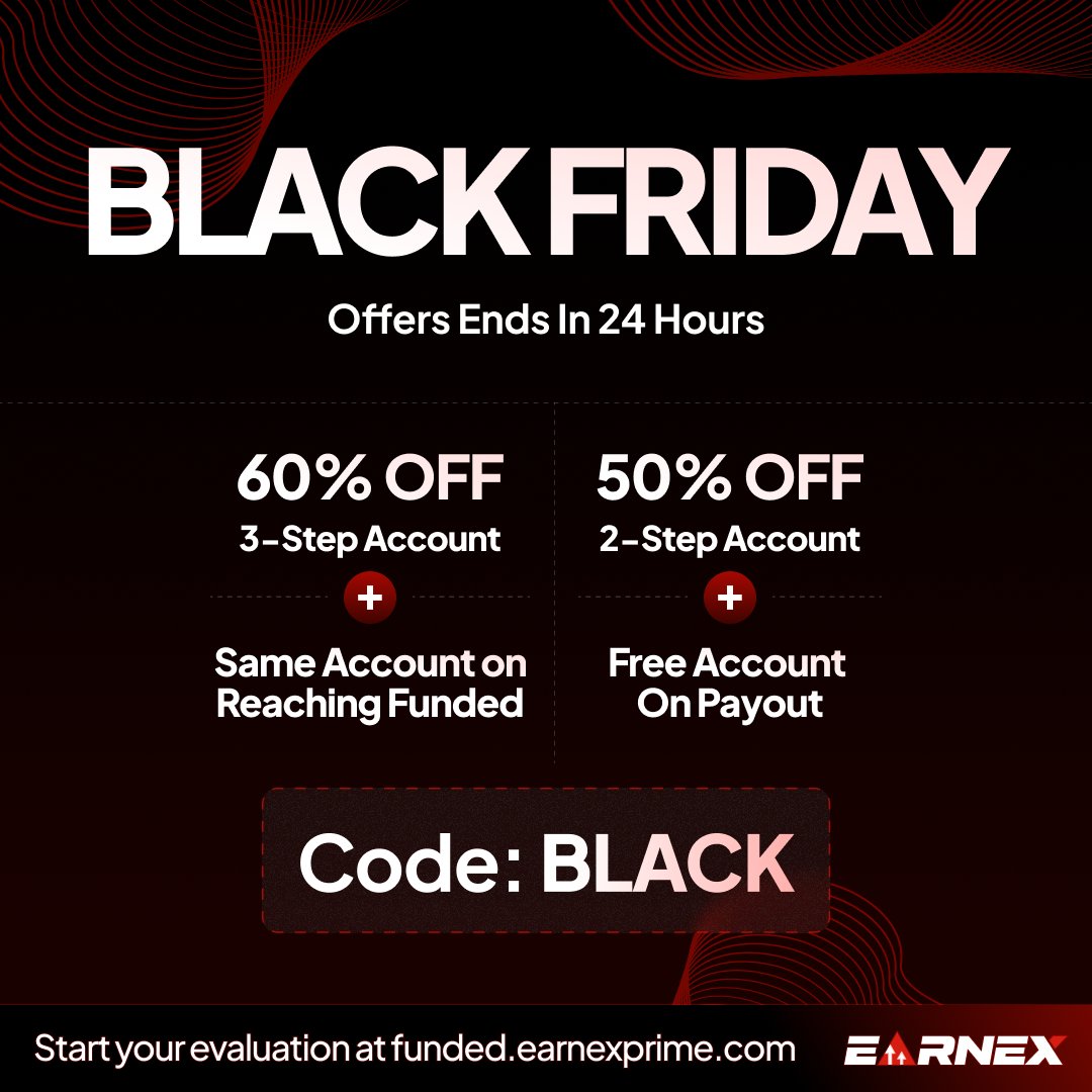 Conqueror_FFC's tweet image. 📣BLACK FRIDAY DEAL YOU CAN’T MISS! 🚨

60% OFF Instant Funded Accounts + FREE Account on Payout 😱  
Skip the evaluation &amp;amp; start trading instantly!  

Use Code: &quot; BLACK &quot;

Sign up : funded.earnexprime.com/ref/105/