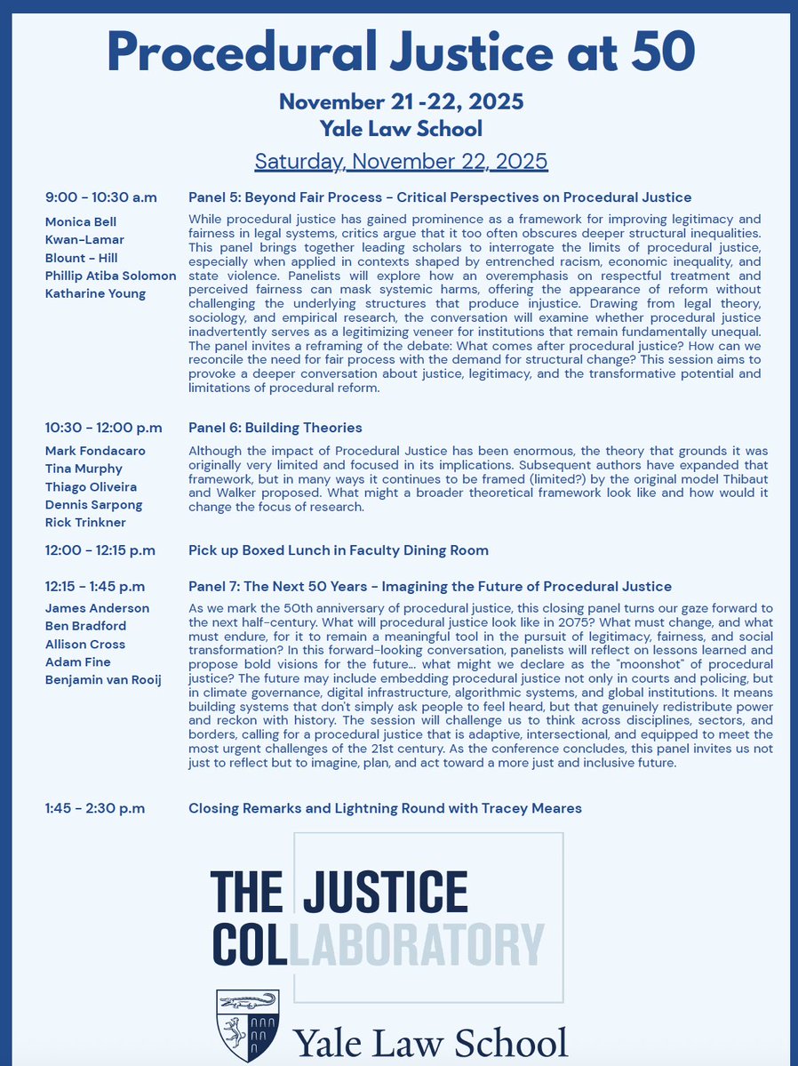 elizabethcburch's tweet image. Happy 50th birthday to procedural justice! 🎉Thrilled to celebrate with so many brilliant scholars who’ve pushed this field forward.

Here’s to the next 50 years of asking harder questions, building fairer systems, and imagining a more just future.
#MassTorts #ProceduralJustice