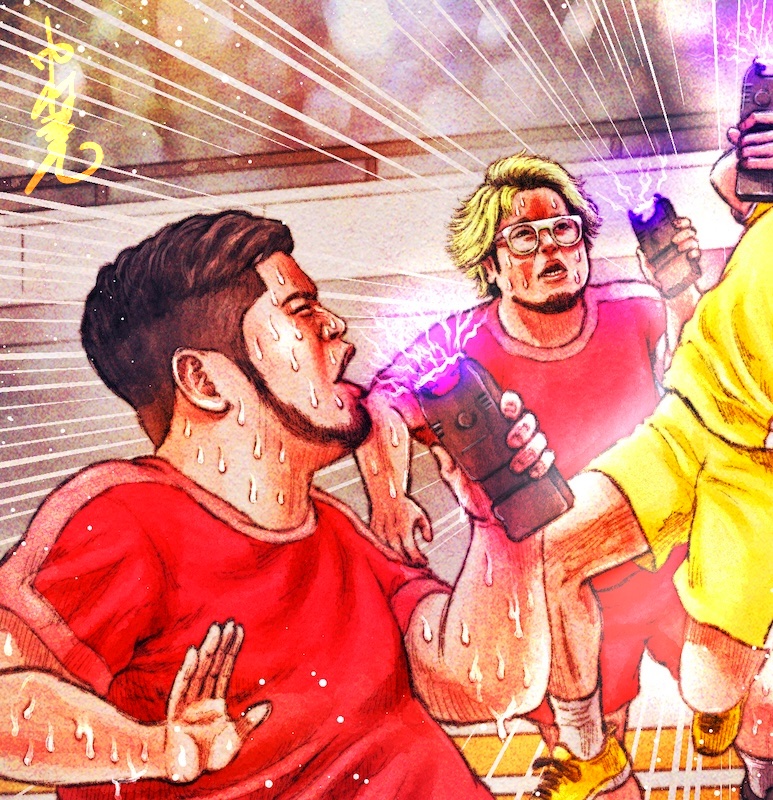 昨晩放送のニカゲームにて猪俣周杜さんプレゼンのホラ吹きゲームのイメージイラストを担当させて頂きました。左手にスタンガンを持つ危ない球技?
2週連続参戦のこっちのけんとさんと令和ロマン・ケムリさんが、ボール持つ猪俣さんに圧倒される図。二階堂さん含めた絵の完全版は是非TVerで🙇