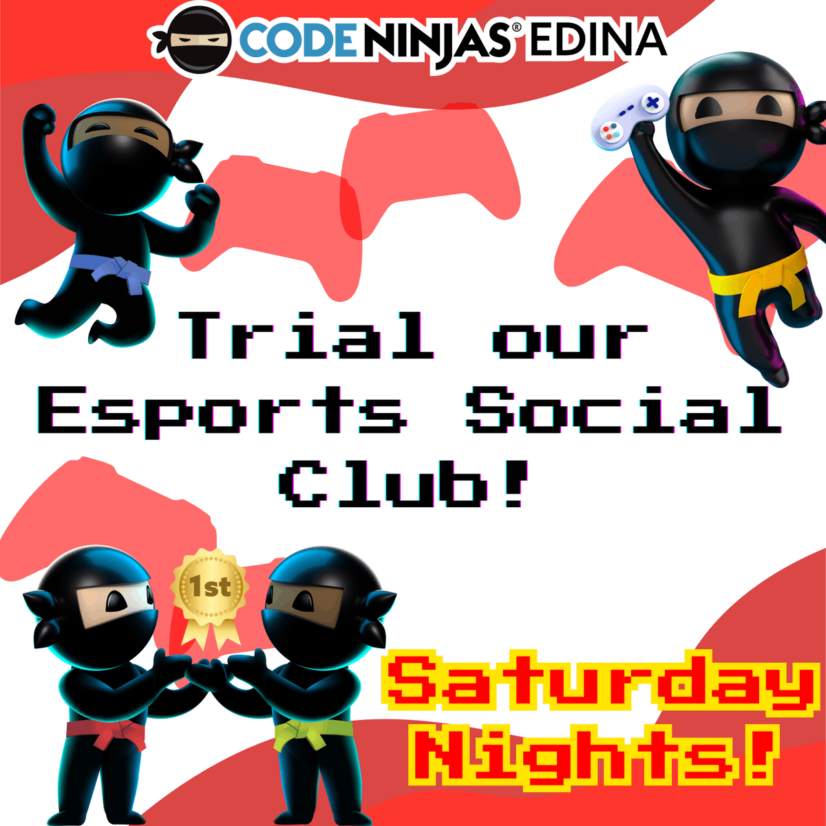 codeninjasmn's tweet photo. NEW Esports Social Club trial night, only 29.99! 🎮Boost your child's communication, collaboration, and confidence — all through esports!🎲 - https://t.co/xWzVU5cWpN https://t.co/d1QKudypmn