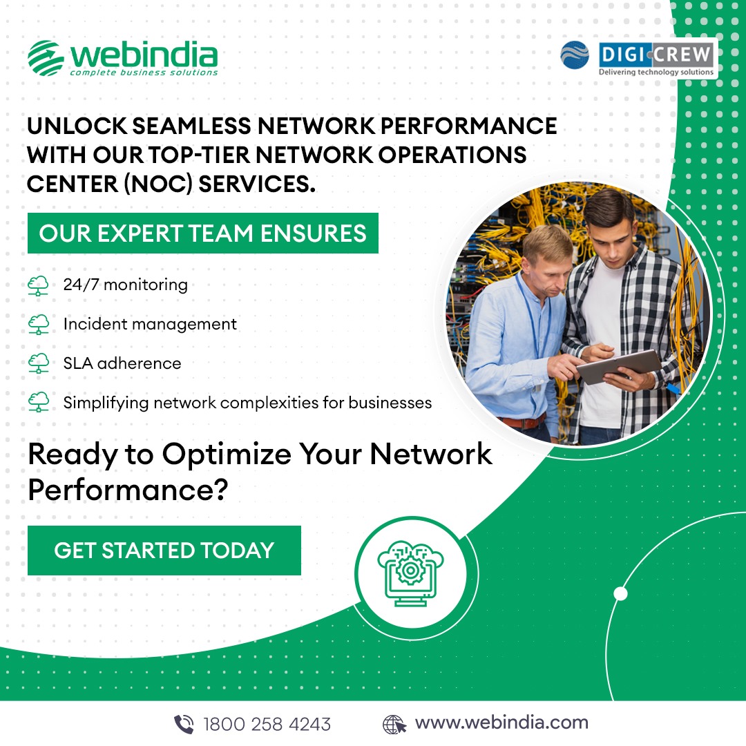 webindiaservice's tweet image. Simplify your network management woes with Webindia&apos;s cutting-edge NOC services. Our dedicated team monitors, manages and optimizes your network round-the-clock, ensuring seamless connectivity for your business.
#NetworkPerformance #networkoperationscenter  #webindia #digicrews