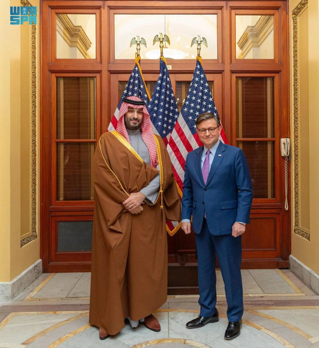 arabnews's tweet photo. #Saudi Crown Prince Mohammed bin Salman held meetings at the #USCapitol in Washington on Wednesday with @SpeakerJohnson and the leaders and members of House committees. https://t.co/XXORmIqrzX
#CrownPrinceinUSA
#CPvisitUS https://t.co/Ju3qEdFxVC