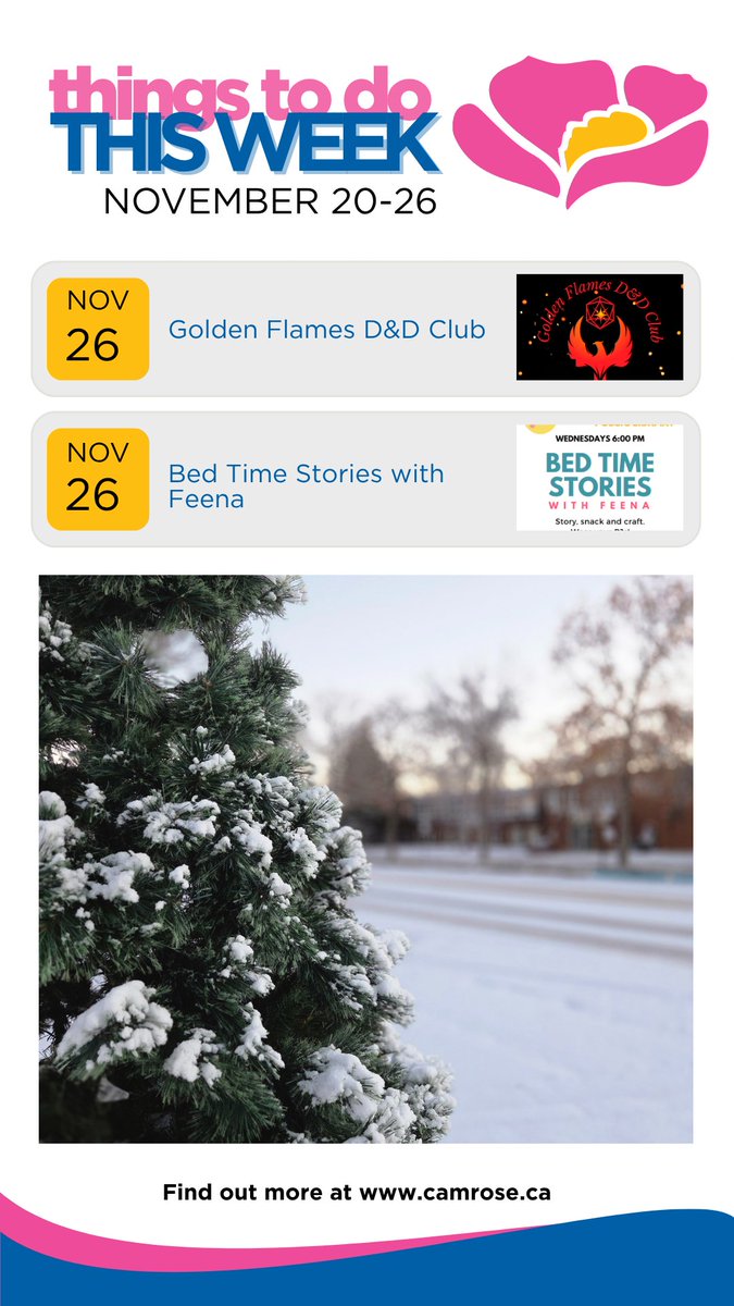 Starting to plan the week ahead? Here are some things happening in Camrose! Have an event you would like to share? Go to camrose.ca/events to submit it to our calendar! #ThingsToDoInCamrose