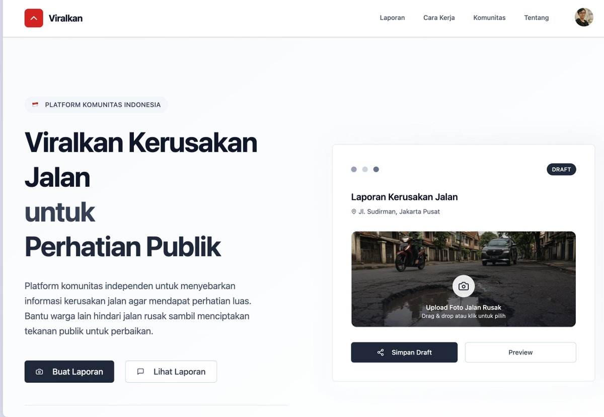 F2aldi's tweet image. Kalau enggak viral. Enggak diperbaiki. Memperkenalkan Viralkan, platform buat viralin jalan rusak. 

Goalnya buat mapping lokasi di Bekasi, target awal bekasi. Bsa masukin sluruh indonesia sih.

Current Feature
-Deteksi koordinate dri meta data gambar
- Generat caption

Next 
-…