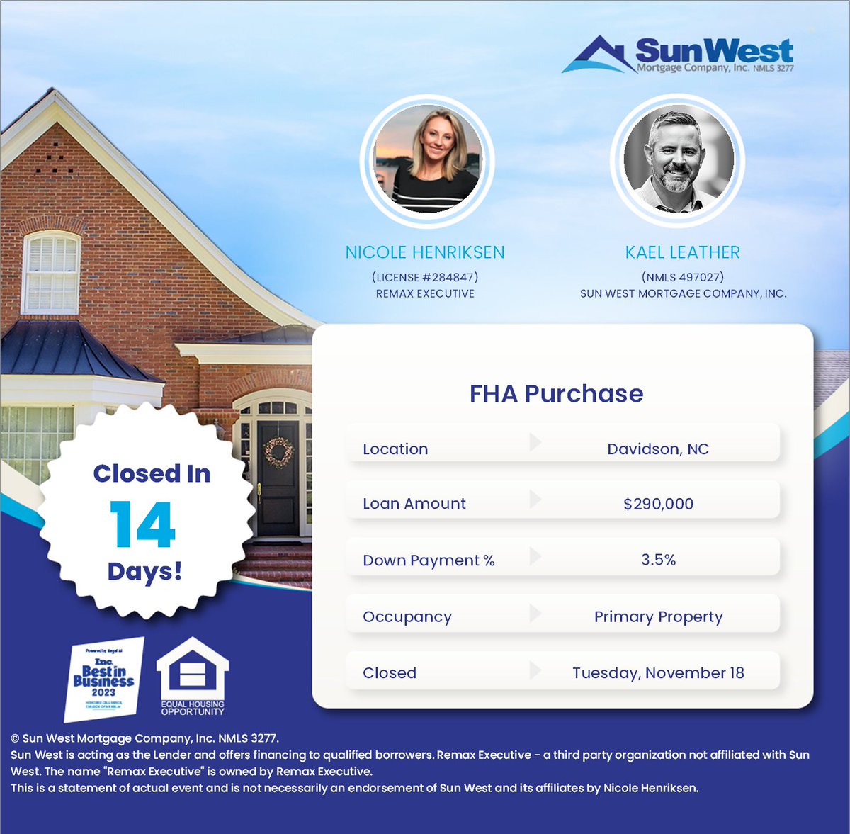 SarthakNaj63's tweet photo. Special thanks to Nicole Henriksen for trusting Sun West and Kael Leather to finance the purchase for her buyer. Closed in 14 days!
#happyhomeowners #purchase #fha #loanclosedfast #sunwestmortgage #wegetyou #mytruehome #feelgood #AngelAi
Nicole Henriksen
Kael Leather https://t.co/mT1fsI3ztP