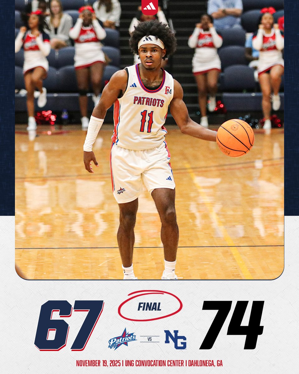Final in Georgia.

<a href="/FMUmbball/">Francis Marion University Men's Basketball</a> battled the majority of the contest, but a late second-second run by the Nighthawks allowed North Georgia to pull away.

Pts: Davis 11, Alevok 10
Rebs: Tillman 9, Alevok 6
Asts: Davis 11
Stls: Three tied at 2
Blks: Alevok 1

#SwampEm #GoPatsGo