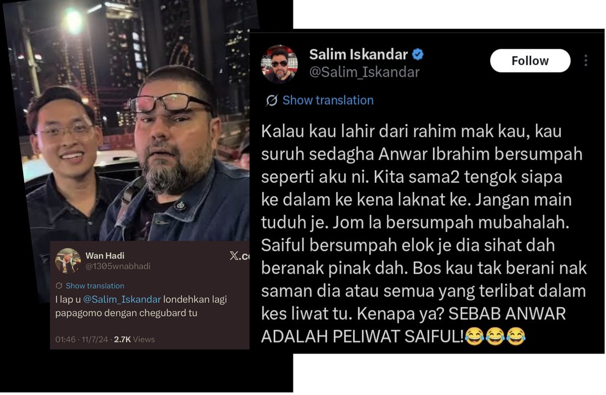 <a href="/Zul4380/">Zul</a> <a href="/1305wnabhadi/">Wan Hadi</a> <a href="/oreo_koshka330/">Madam K 🐈‍⬛ #AyuhMalaysia</a> <a href="/amer7211/">Amer Hamzah</a> <a href="/rahim8k/">Pengiran Rahim Jr #AyuhMalaysia</a> <a href="/taufiqiskandar_/">Taufiq Iskandar</a> <a href="/anwaribrahim/">Anwar Ibrahim</a> <a href="/1305wnabhadi/">Wan Hadi</a> = <a href="/Salim_Iskandar/">Salim Iskandar</a>