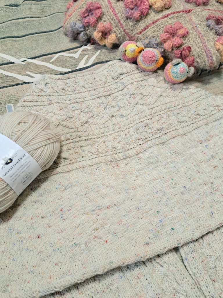 netarou_amuamu's tweet image. 後身頃のデイジーステッチがすんごい可愛い(♥ω♥*)とご満悦だったけど、上から下に編んでるから模様が下向きって気が付いた…ꉂꉂ( ˙ꈊ˙  )ｱﾊﾊᕷ*.°