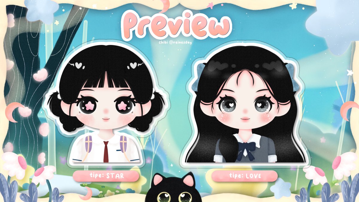 reinesday's tweet image. Selamat pagi! Setelah sekian lama akhirnya setup ini kelar juga 🥹 yuk kenalan sama setup &amp;amp; chibi terupgrade Rein 🥰 (masih terinspirasi dari tema pinned &amp;amp; chibi lama 🫣) 
 
Nantinya juga aku bakal redraw beberapa katalogku(pelan-pelan) ya~ Semoga suka  🫶🏻🤍🤍
#zonauang