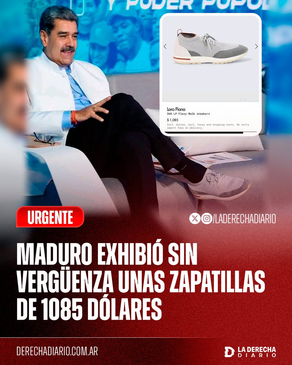 🚨🇻🇪 | HIJO DE PUTA: El dictador narcoterrorista Nicolás Maduro exhibió sin vergüenza unas zapatillas Loro Piana de 1085 dólares, mientras hambrea al pueblo venezolano.