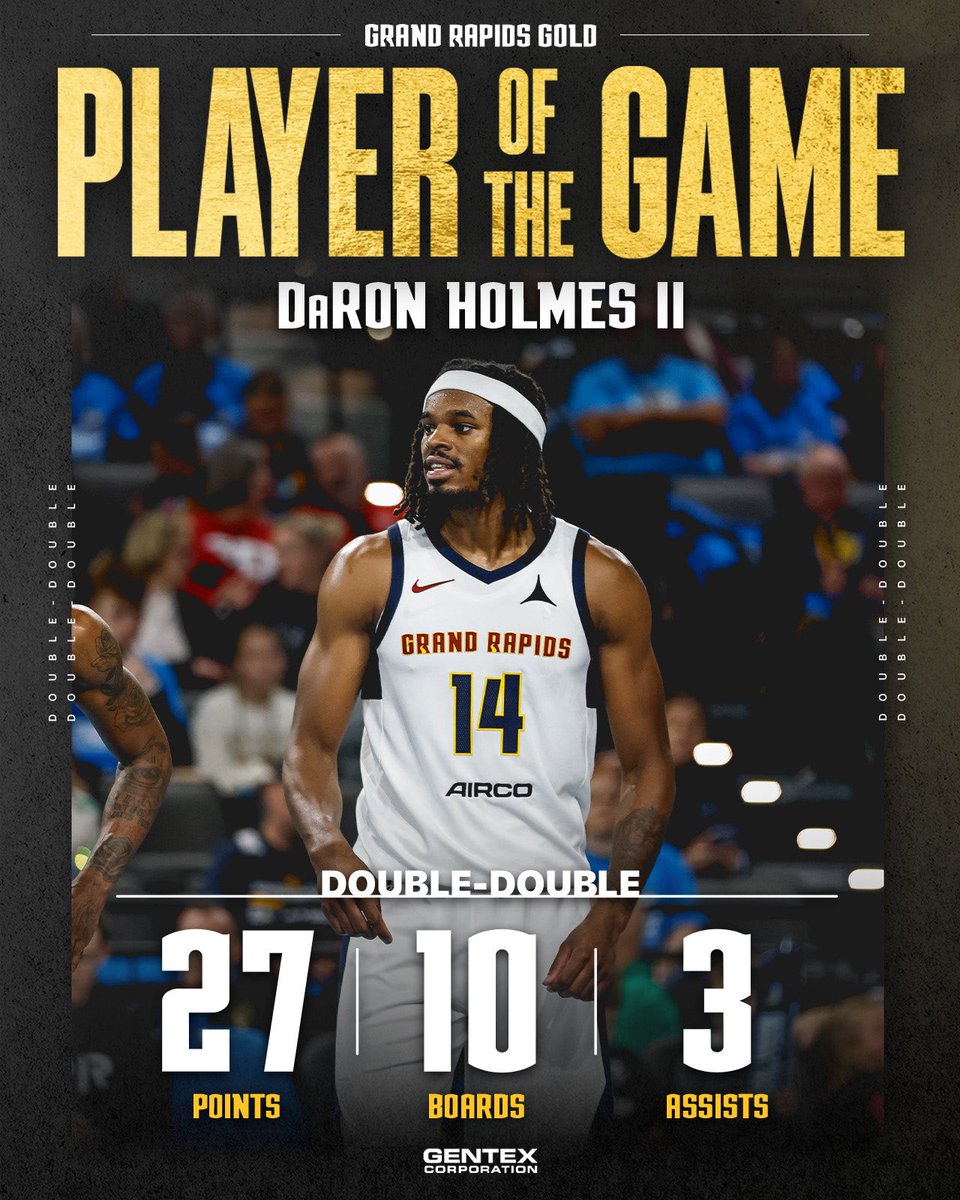 NBAGrandRapids's tweet photo. Tonight’s player of the game: DaRon Holmes II⭐️ https://t.co/tNNJ3YFtGt