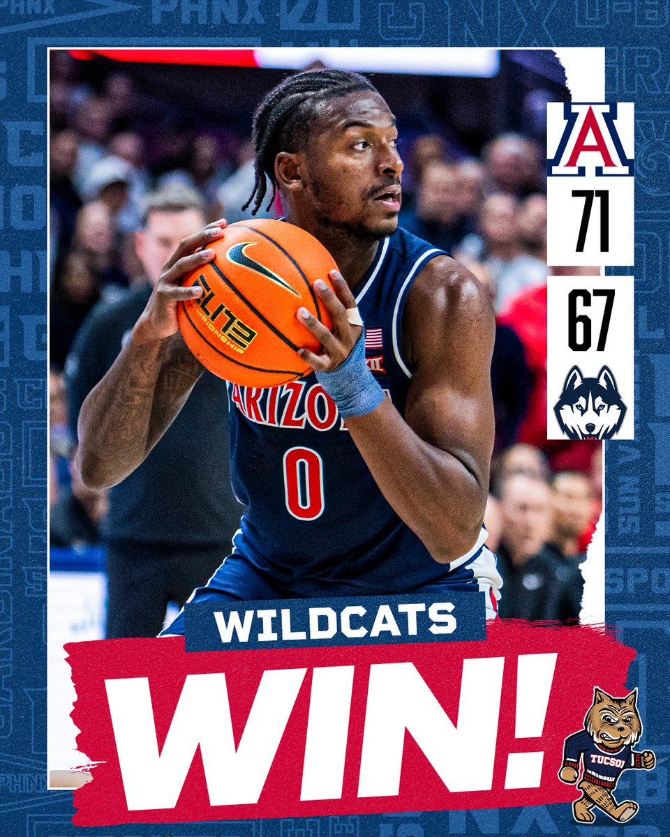 PHNX_Wildcats's tweet image. Cats &amp;gt; Dogs 😼

FINAL: Arizona 71-67 UConn 

Arizona now has the best résumé in America 🔥