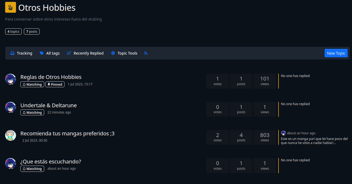 ¿Han querido encontrar otros miembros de la comunidad con intereses similares a los suyos?
Pues pueden encontrarlos en vtubeando.net, tiene una sección donde puedes hablar sobre tus intereses con otros vtubers!