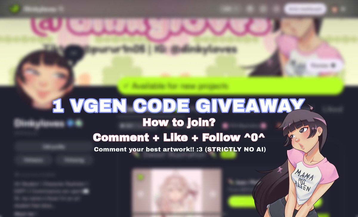 Dinkyloves's tweet image. 🍡1 VGEN CODE GIVEAWAY🍡

I currently still have 1 VGen code left, I would be happy to help artists who need it!! ^0^

How to join:
💌 Comment + Like +  Follow 

Comment your best artworks!! (STRICTLY NO AI‼️)
Giveaway ends at December 2 &amp;gt;^&amp;lt;
#artmoots #VGenCode #vgencodeGiveAway