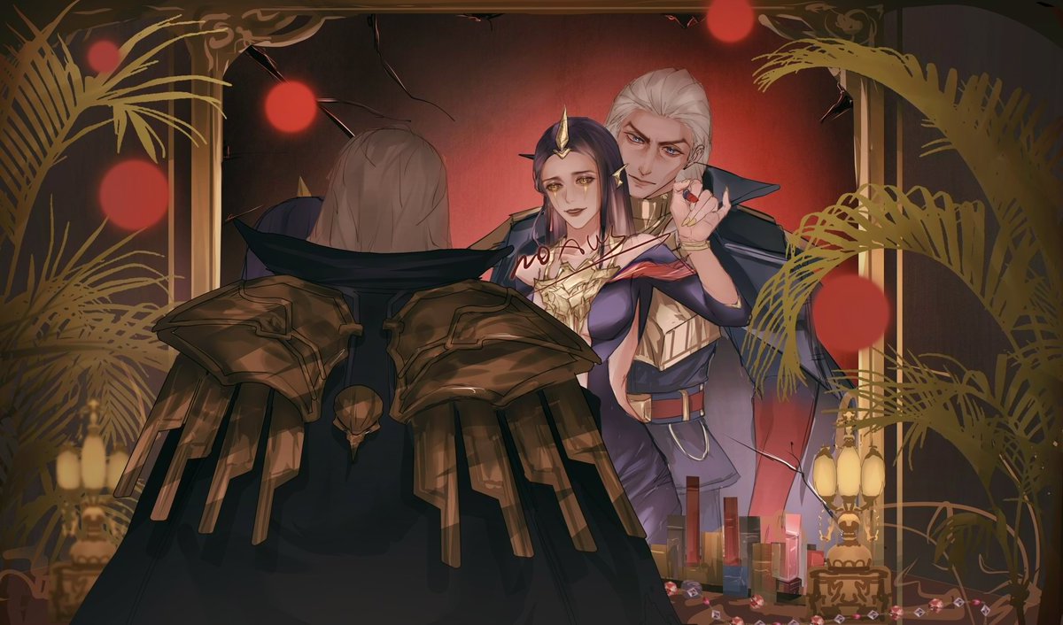 She writes ‘Noxus’ on the mirror, but every curve spells temptation.

#LeagueOfLegends  #fanart  #Swain  #LeBlanc