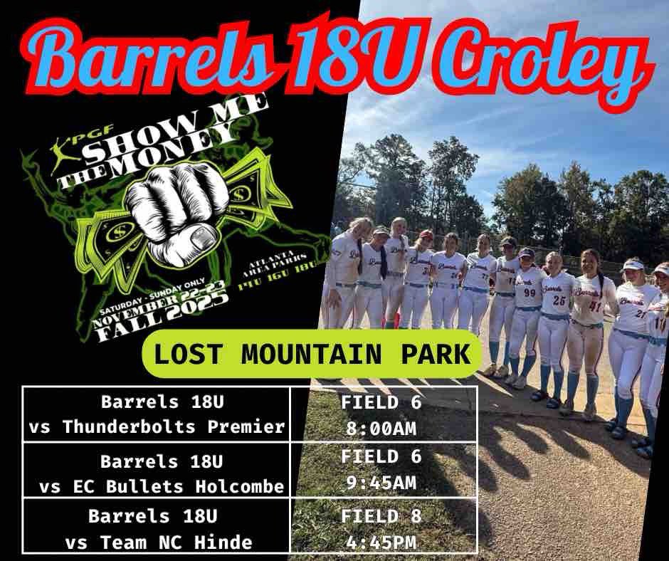 Schedule for our last fall tournament this weekend at Lost Mountain Park GA.  Let’s go!!
<a href="/steven_croley/">Barrels Croley</a> <a href="/coach__breezy/">Coach Breezy</a>