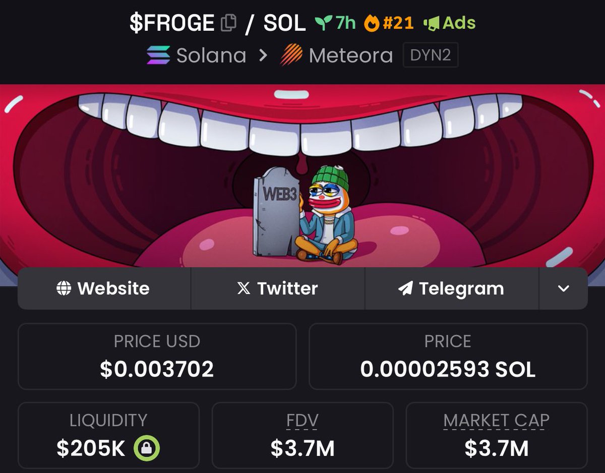 dan_jota__'s tweet image. $FROGE
$747K → $3.7M — +395% gained.
A clean breakout with real pressure behind it. Traders who catch these shifts early stay winning. 📈😈

✅Follow me
📥Join the TG — where traders enter early and exit empowered.

#FROGE #crypto #tradercore #tgwins