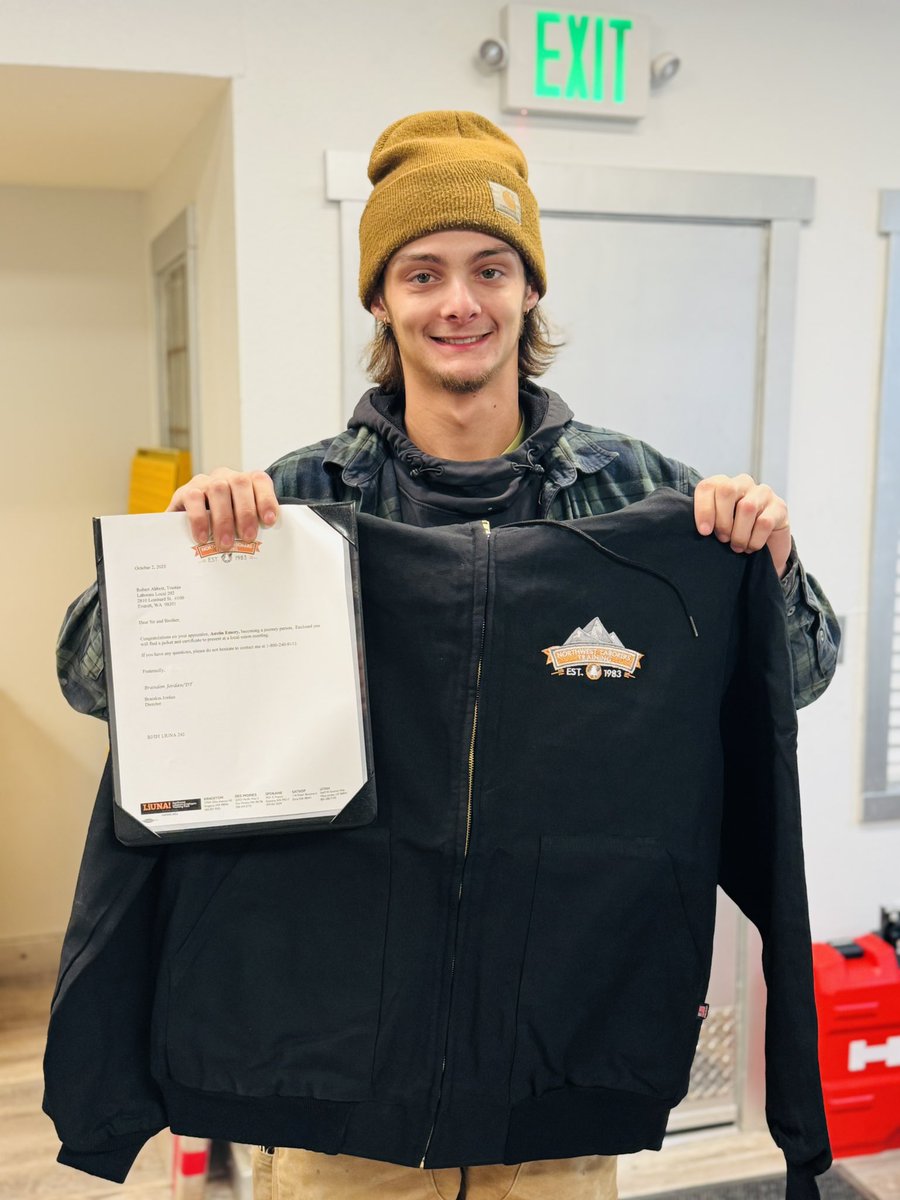 Local292's tweet image. Proud of Brother Austin Emery — graduated apprentice and now a skilled concrete journeyman with Salinas Construction. Incredible work, brother!
#LaborersRising #NWLETT #FeelThePower #Solidarity