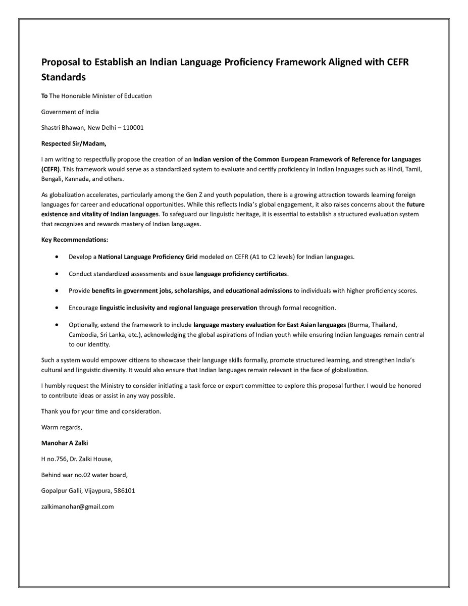 a_zalki's tweet image. India needs a National Language Proficiency Framework (A1–C2) to evaluate mastery of Indian languages. 

1] Higher scores = benefits in jobs &amp;amp; education 
2] Preserves linguistic heritage amidst globalization 

#IndianCEFR #LanguagePolicy #PMOIndia @PMOIndia  @narendramodi