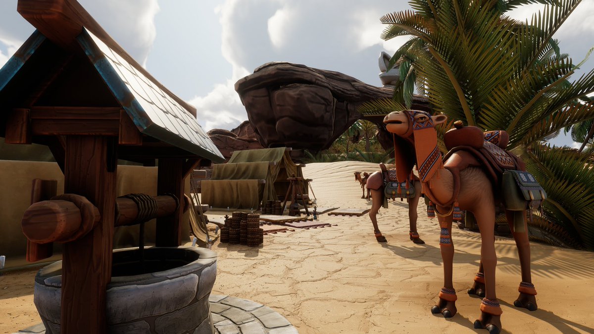 Should be finished the desert map this week. 🎮
✅Yes, you can drive the dunebuggies over dunes and pop ops from the passenger seats. 
✅Yes, there are caves and temples to explore. 
✅Yes, you can swim in the river. 
Which map should we do next? 👀
#lowpoly #indiegame #indiedev