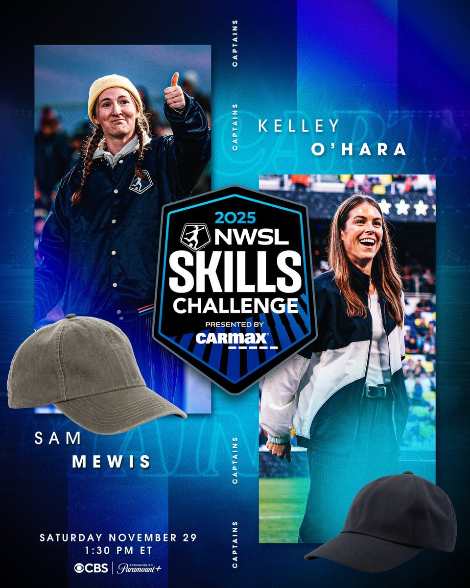 NWSL's tweet image. CAPTAINS ARE IN. ©️

Sam Mewis and Kelley O&apos;Hara will lead the squads at the 2025 NWSL Skills Challenge presented by @carmax!