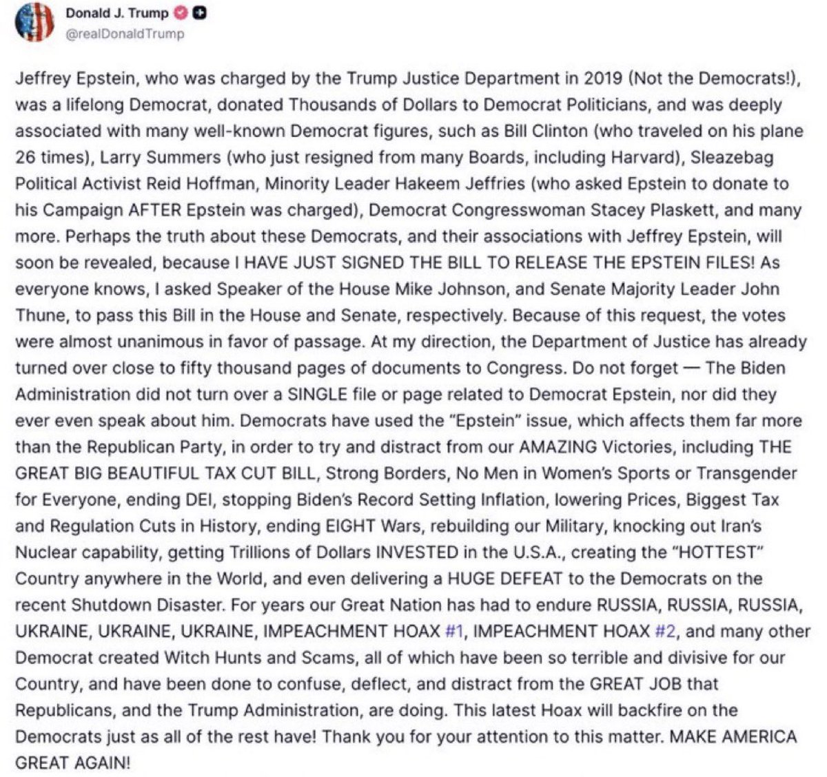 Trump signed a release of Epstein files, and I am more than sure of few things. 

1, Files will be heavily redacted and many things involving Trump simply erased.
2, Pam Bondi will bend every possible law to do it.
3, Trump side of MAGA and probably even the “concerned” side of