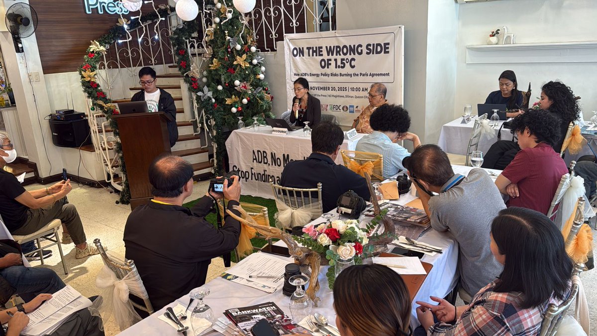 forum_adb's tweet image. ATM. Press briefing “On the Wrong Side of 1.5°C – How @ADB_HQ Energy Policy Risks Burning the Paris Agreement,” @fdc_phils , &amp;amp; @RecourseTeam highlight ADB’s coal/gas legacy, policy loopholes, and the push for fossil gas ⚠️🌏