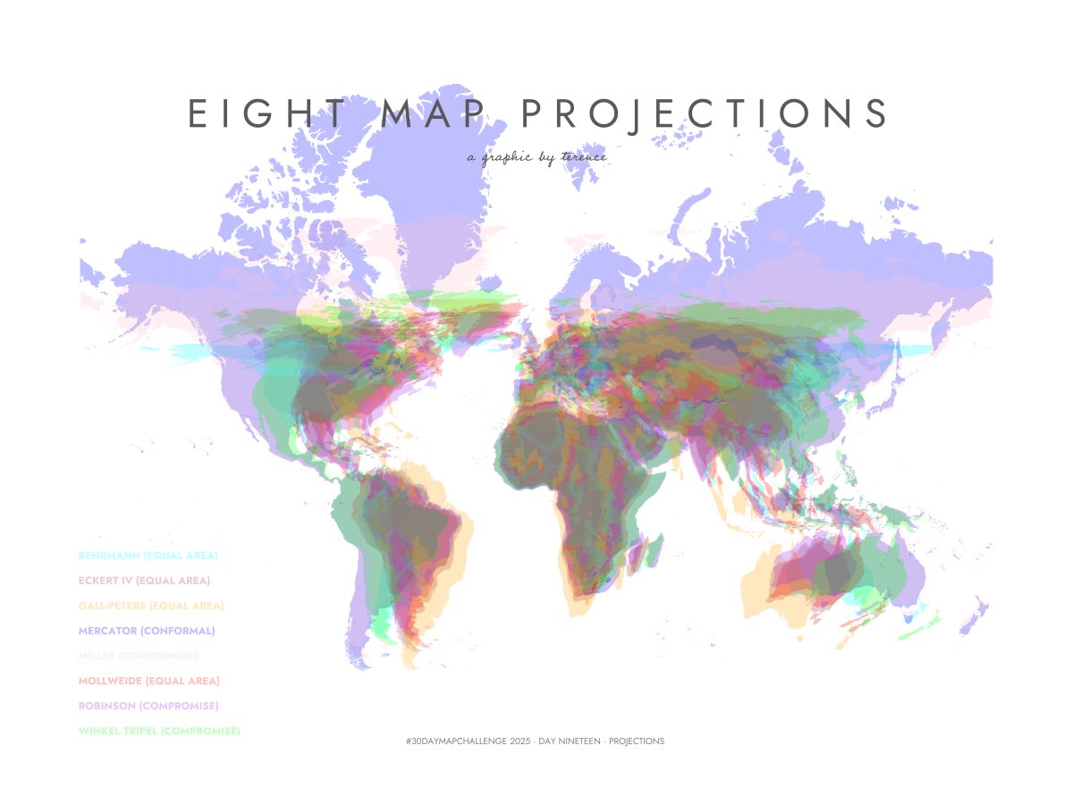 researchremora's tweet image. #30DayMapChallenge · Day 19 · Projections. Here&apos;s a visualisation of eight map projections.

#ggplot2 adventures, an #rstats tale