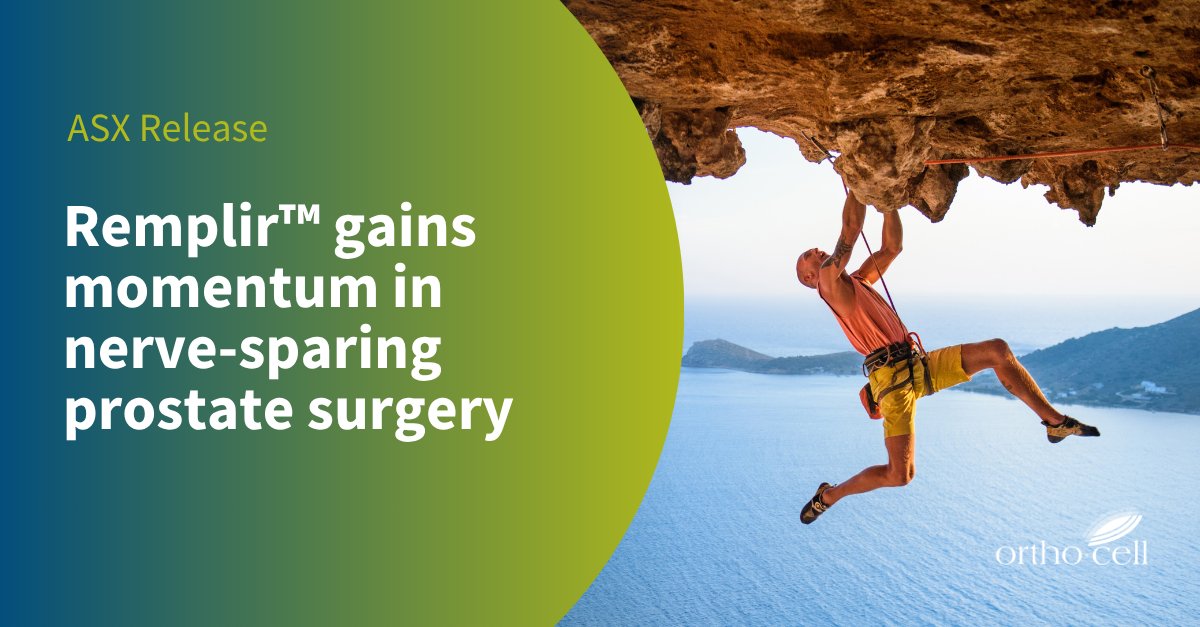 OrthocellLtd's tweet photo. Momentum is growing for Remplir in nerve-sparing prostate cancer surgery – with around 100 prostate cancer surgeries now performed using the product.
🔗Read the ASX release: https://t.co/Xuj4V3pZWu
$OCC #Orthocell #prostatecancer #nerverepair #Remplir #regenerativemedicine https://t.co/Os33XOCkq9