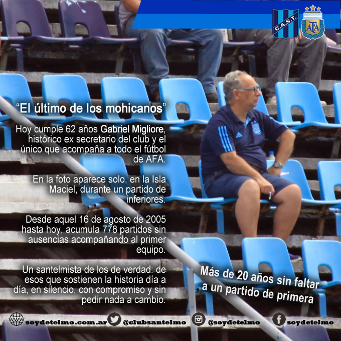 𝘍𝘦𝘭𝘪𝘻 𝘤𝘶𝘮𝘱𝘭𝘦, <a href="/gaedmigliore/">Gabriel Migliore</a>
𝘌𝘭 𝘩𝘪𝘴𝘵𝘰́𝘳𝘪𝘤𝘰 𝘴𝘦𝘤𝘳𝘦𝘵𝘢𝘳𝘪𝘰 𝘥𝘦 𝘚𝘢𝘯 𝘛𝘦𝘭𝘮𝘰 𝘤𝘶𝘮𝘱𝘭𝘦 62 𝘢𝘯̃𝘰𝘴.
𝘋𝘦𝘴𝘥𝘦 𝘦𝘭 2005 𝘭𝘭𝘦𝘷𝘢 778 𝘱𝘢𝘳𝘵𝘪𝘥𝘰𝘴 𝘤𝘰𝘯𝘴𝘦𝘤𝘶𝘵𝘪𝘷𝘰𝘴 𝘴𝘪𝘯 𝘧𝘢𝘭𝘵𝘢𝘳.