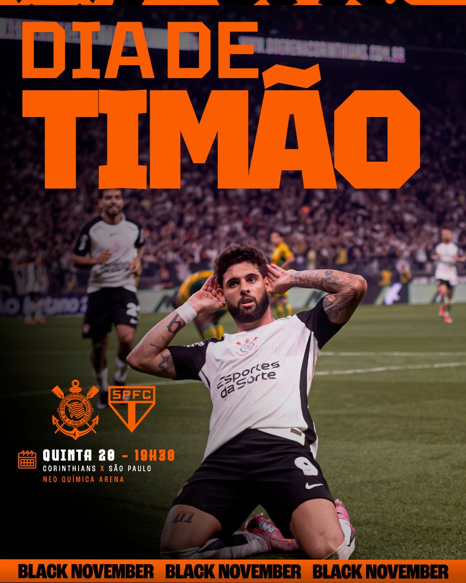 DIA DE MAJESTOSO!!!!! 🦅🏆

🔥 Dia de Corinthians! Corre já aproveitar a Black November da ShopTimão! Vamos em busca dos 3️⃣ pontos!

🏁 Corinthians X São Paulo
🏆 Brasileirão
🕒 19h30
🏟 Neo Química Arena
🖥 Record, CazéTV e Premiere

#VaiCorinthians