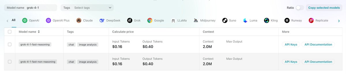 cometapi2025's tweet image. 🚀 CometAPI now supports @grok  **grok-4-1-fast-reasoning** and **grok-4-1-fast-non-reasoning**! Enhance your projects with these powerful new models today!
