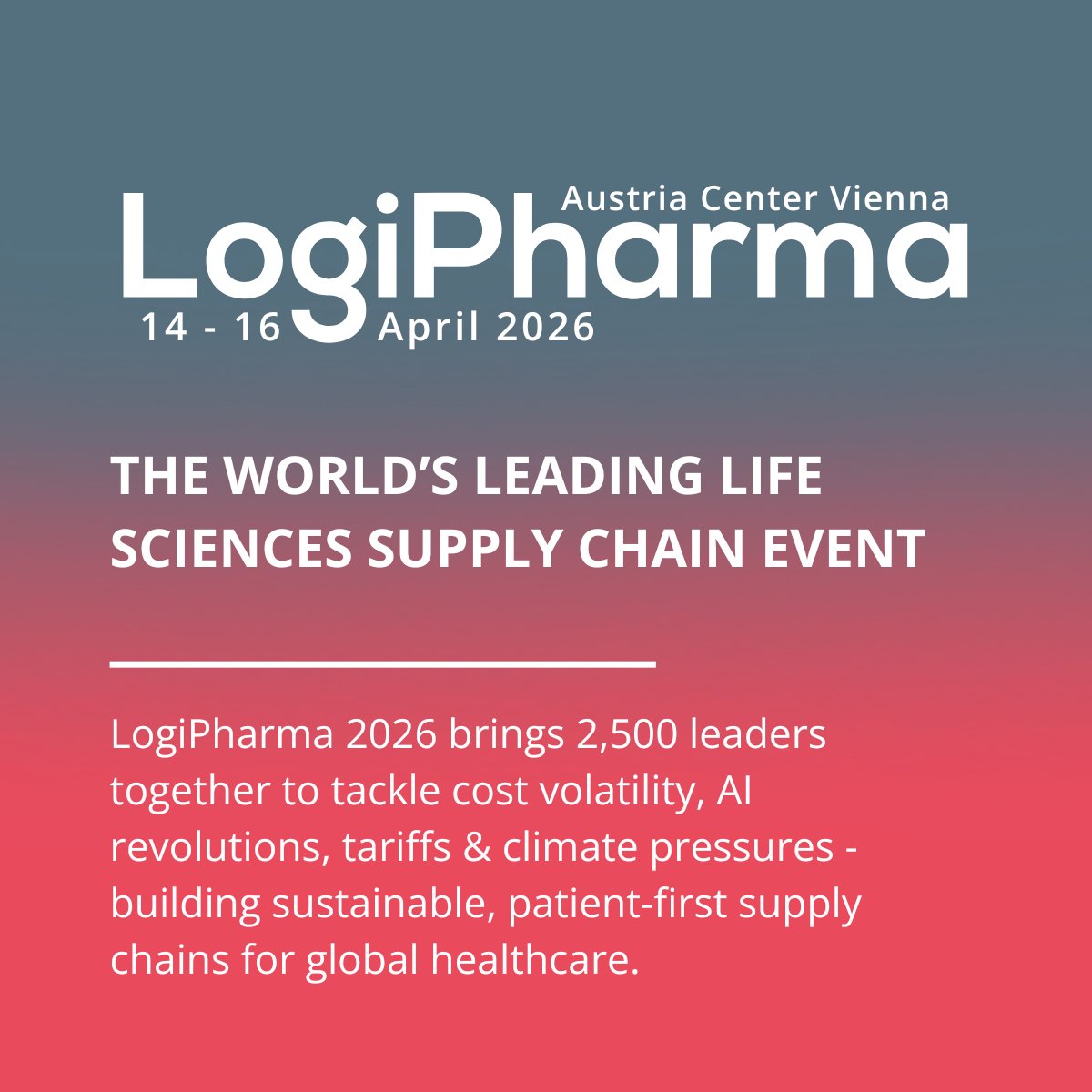 ColdPlatform's tweet image. Get ready for LogiPharma 2026.
From 14–16 April in Vienna, 2,500 leaders will gather to discuss intelligent, resilient, and sustainable supply networks that power global health.

Register here: tinyurl.com/erjvxpjr
Use code LPCCP10 for 10% off.