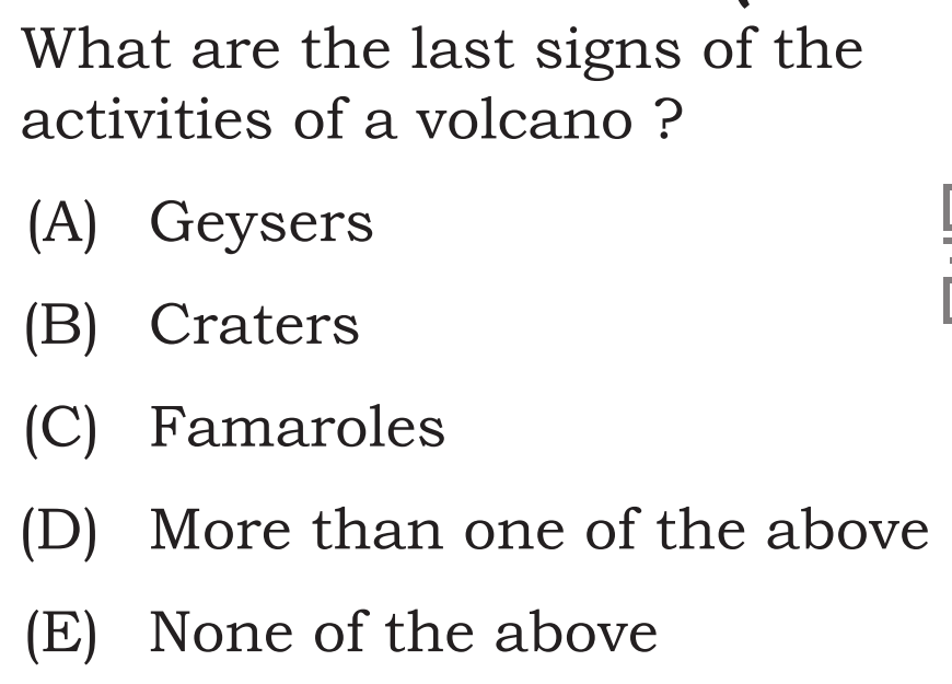 PYQ_360's tweet image. Comment your answer👇
What are the last signs of the activities of a volcano ? 
#𝐔𝐏𝐒𝐂 #UPSCPreparation #𝐔𝐏𝐒𝐂𝐏𝐫𝐞𝐥𝐢𝐦𝐬𝟐𝟎𝟐𝟔 #BPSC #SSC