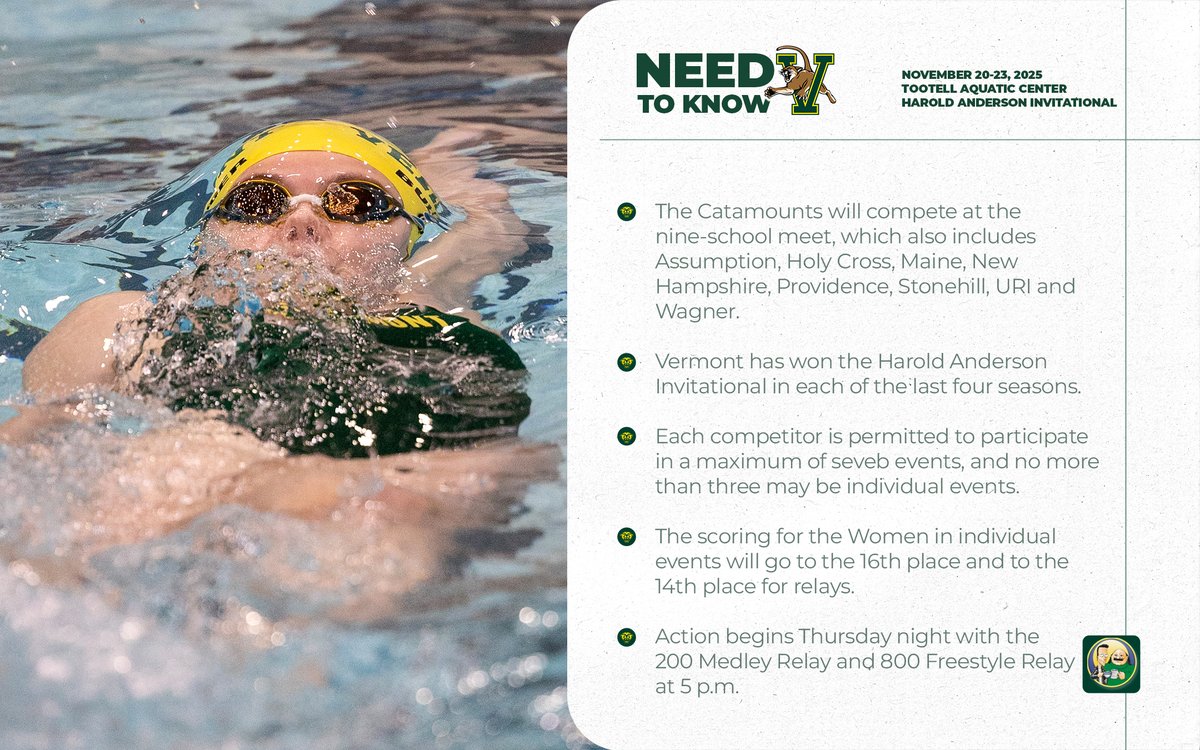 𝐍𝐄𝐄𝐃 𝐓𝐎 𝐊𝐍𝐎𝐖 ➡️ Catamounts close out the semester looking to win their 5th straight Harold Anderson Invitational at URI! 
#LetsRally