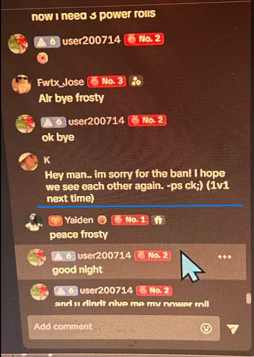TacticalFrosty's tweet image. This is just mind blowing to me. How are people allowed with these names, and I get punished for saying their name. This happened to me while I was live streaming too. I even have proof. This NOT the first time it has happened to me either. @Roblox @robloxdevrel #ROBLOX #devrel