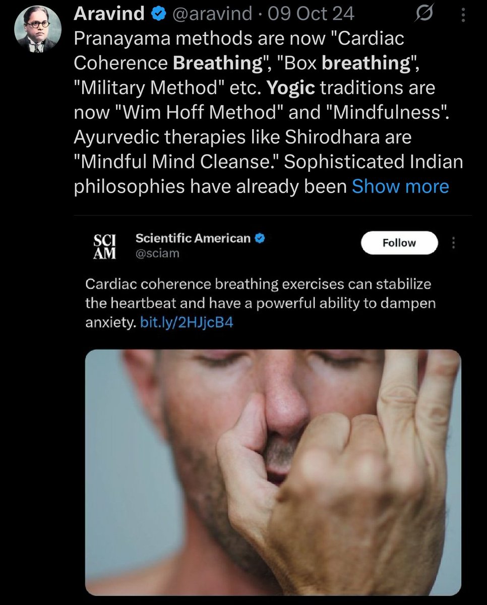 aravind's tweet photo. CCP Chinese and their Paki/B'deshi sepoys, Europeans, Americans are all on the same mission - depriving India of its culture and traditions by either appropriating them or propagating it as coming from another place. 

It is astounding that after three thousand years of openly sharing and giving, then getting plundered, this great land of Bharata still has so much to take away from! And some feel so threatened by it.

Goosebumps isn't it? But we need to act now as Indians. The least thing you can do is acknowledge this plunder without falling for their divisive traps using our regional differences. They will ultimately plunder from you too even if they tell you now "it is not Indian, but it is Tamil / Bihari /Punjabi" etc.

Follow accounts like @aslicheen,  @IndianAesthetik, @thvspeaks who bring out and challenge these cultural appropriations. They need thousands of more followers each, at least. And share their content so it informs more Indians to become aware of what is going on.