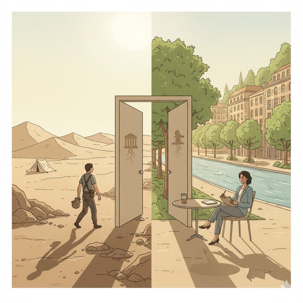 مقولة ابن خلدون (للبقاع تأثيرٌ على الطِباع، فكلما كانت البُقعة نديّة مُزدهِرة، أثّرت على طبعِ ساكنيها بالرّقة) تُلخّص جوهر نظرية "الحتمية البيئية" (Environmental Determinism) التي يُعتبر ابن خلدون رائدها الأول، وهي فكرة عبقرية وسابقة لعصرها، لكن يجب قراءتها بحذر شديد في سياق