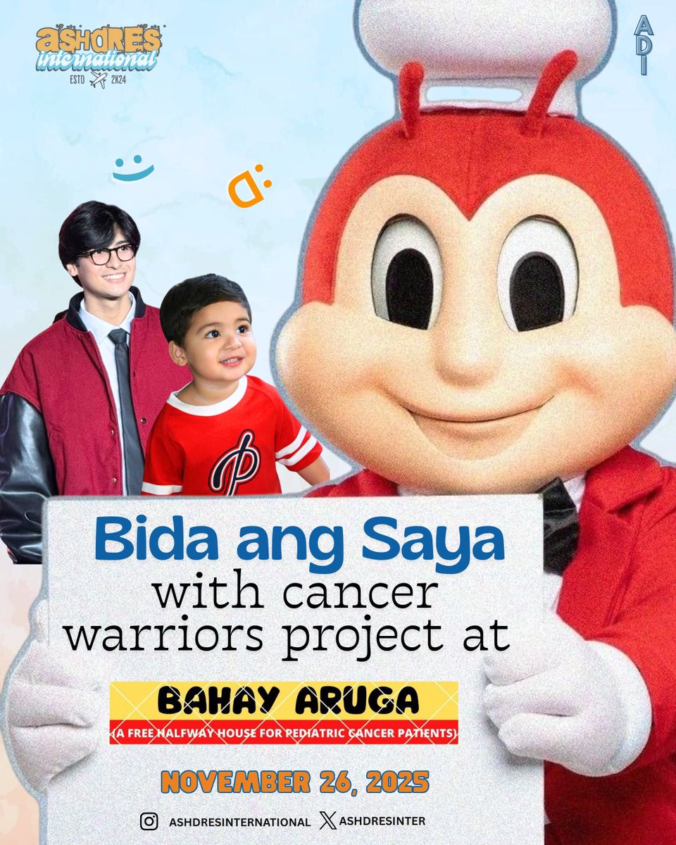📣📣📣

Counting down to the 26th as we bring “Bida ang Saya” to our brave cancer warriors at Bahay Aruga, in celebration of our dearest Andres Muhlach’s birthday. 🎉 ✨

AshDres International family will be at Bahay Aruga for a fun-filled day with our brave warriors.  🤗✨

Once