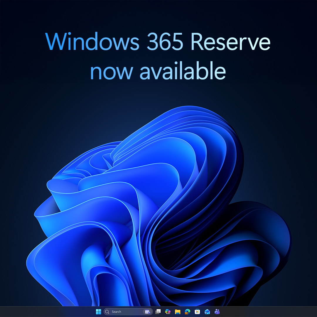Windows 365 Reserve is generally available.

- Business continuity during device loss, delays or outages
- Temporary access for onboarding, remote work delays or testing
- Faster recovery from disruptions, reducing downtime and IT burden

Learn more: msft.it/6010tRuhI