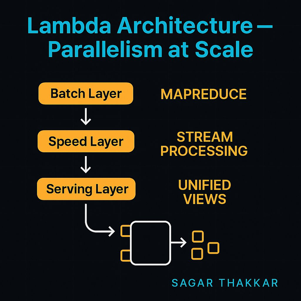 thakkarsagar12's tweet image. Big Data runs on parallelism, not just scale.

Lambda Architecture =
⚡ Batch (MapReduce) + ⚙️ Stream (Realtime)

Batch gives completeness.
Stream gives freshness.

Together, they make Big Data human-speed.

#LambdaArchitecture #BigData #StreamProcessing #DataEngineering