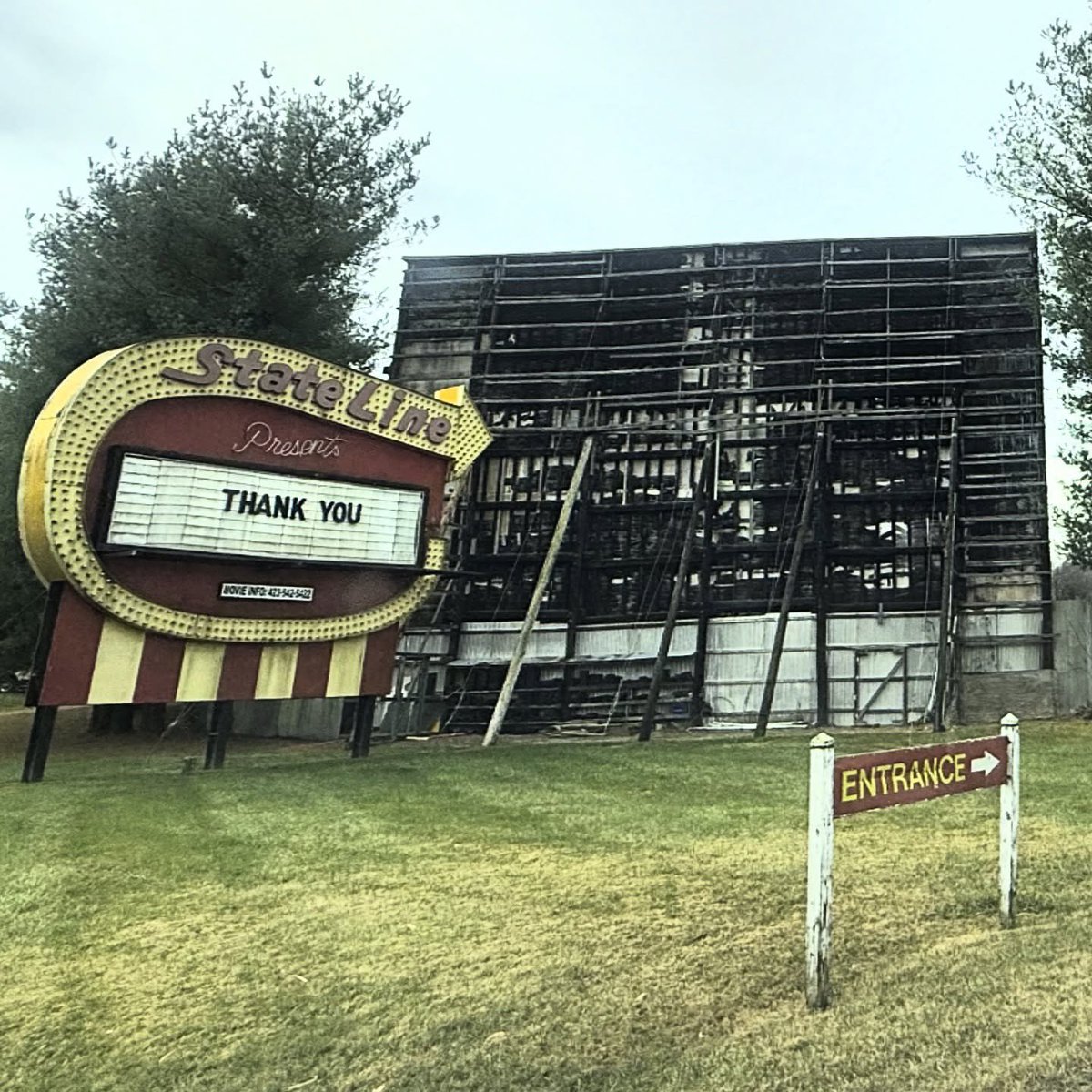 The State Line Drive In theater in Elizabethton, TN, has been keeping folks entertained since 1947. It appears to be closed for the season hence the “Thank You” message. There’s nothing like watching a movie at an old drive in. And the popcorn, lawd have mercy…