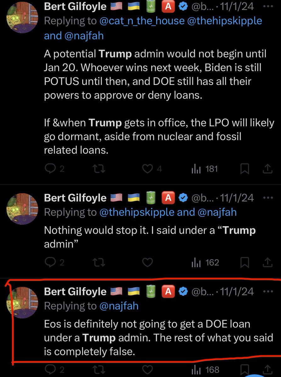 TopherGotWifi's tweet image. $EOSE  a tale of @bert_gilfoyle fear mongering battery shitco investors a year ago. A liberal Kamala loving retard. A year later a headline that not only exposes the behavior of a typical left wing lunatic, but also exemplifies TDS. What a huge difference a year makes. 🫡