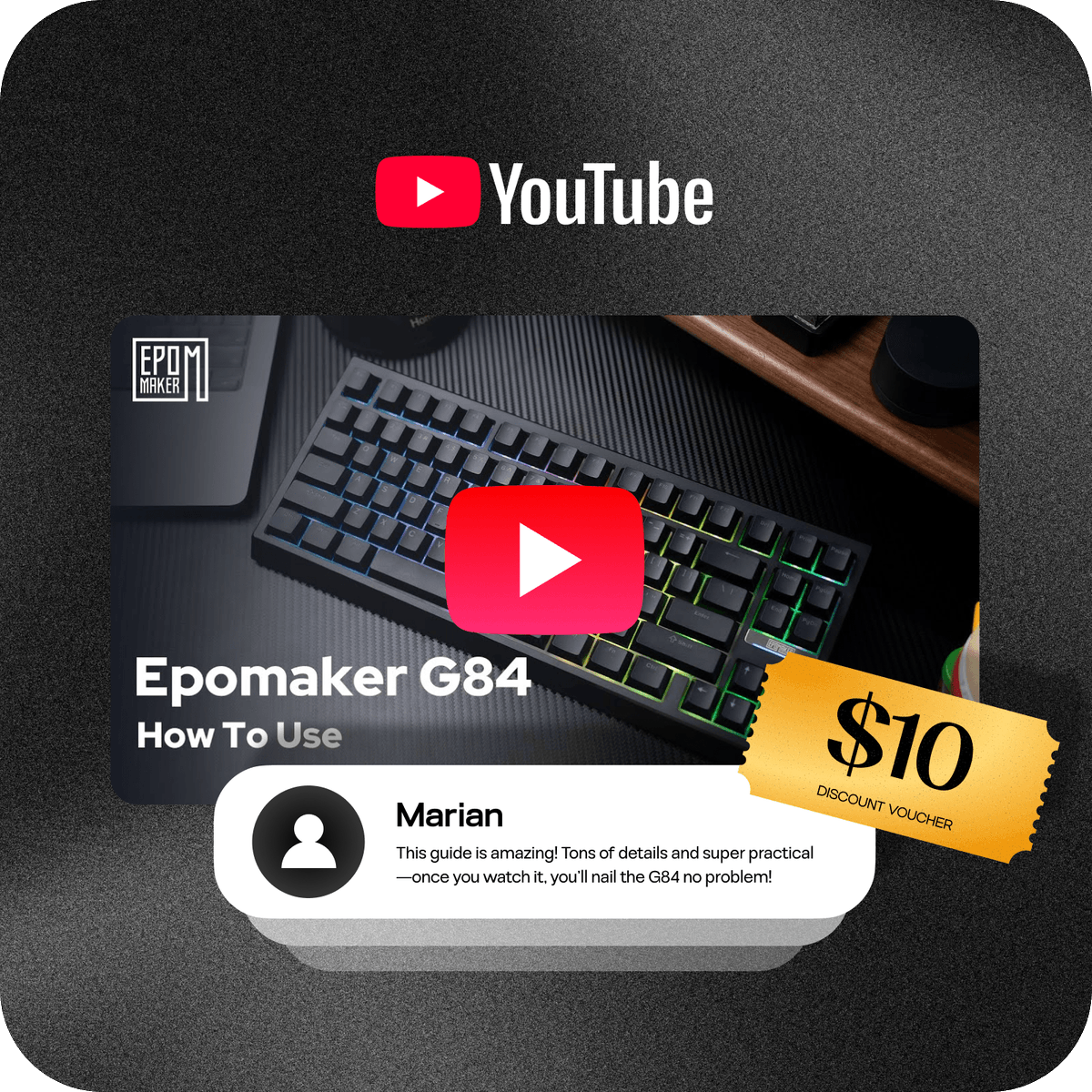 EpomakerK's tweet photo. 🎉 YouTube Comment & Win! 🎉
Want to get a $10 voucher? It’s super easy!
Just leave a comment under our latest YouTube video,
One lucky winner will be selected at random — it might just be you!
🎁 Good luck!
#Giveaway #YouTubeEvent #WinVoucher #Epomaker #MechanicalKeyboard https://t.co/7NyvH1uCSe