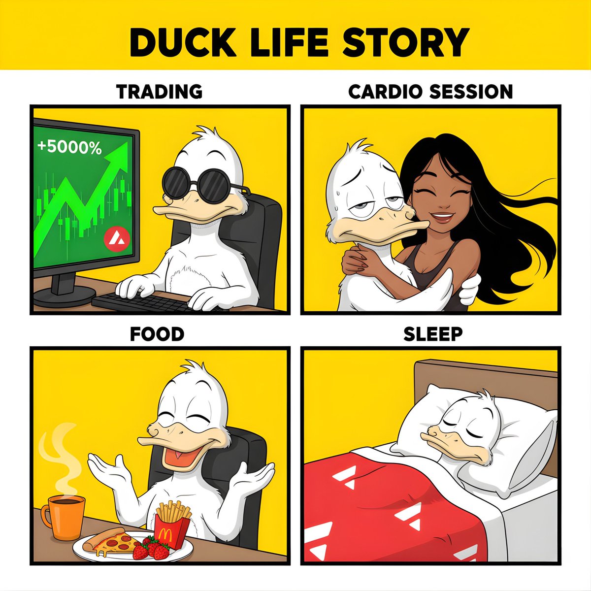 headuck_avax's tweet image. POV: The bull market is finally back 🔺

A day in the life of a high-net-worth duck 🐣

happy quacking thursday 🤙

WAGMI⚔️